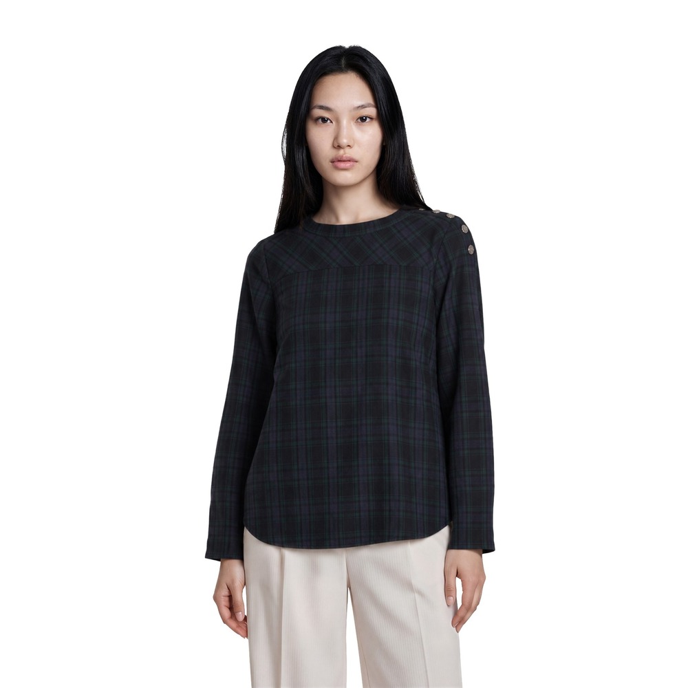 NWT J.Crew 100% Cotton Plaid Blouse Women's Size 24‎ Green Black Watch Tartan